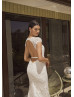 Cap Sleeves Ivory Lace Tulle Keyhole Back Modern Wedding Dress